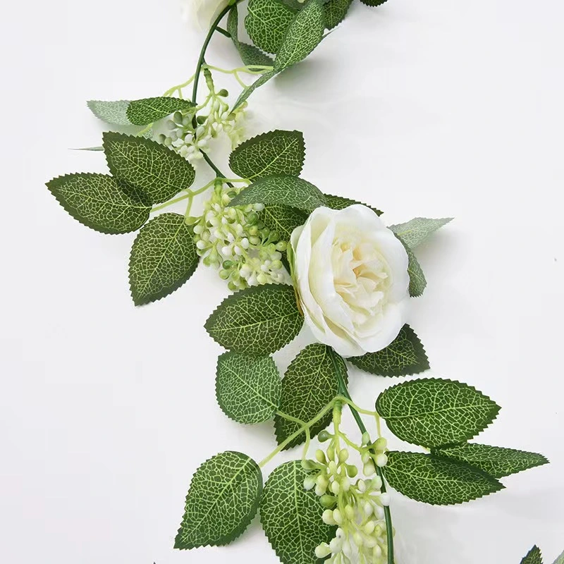 6.6FT Artificial Rose Vine Flowers Garland with Green Leaves for Wedding Party Decor